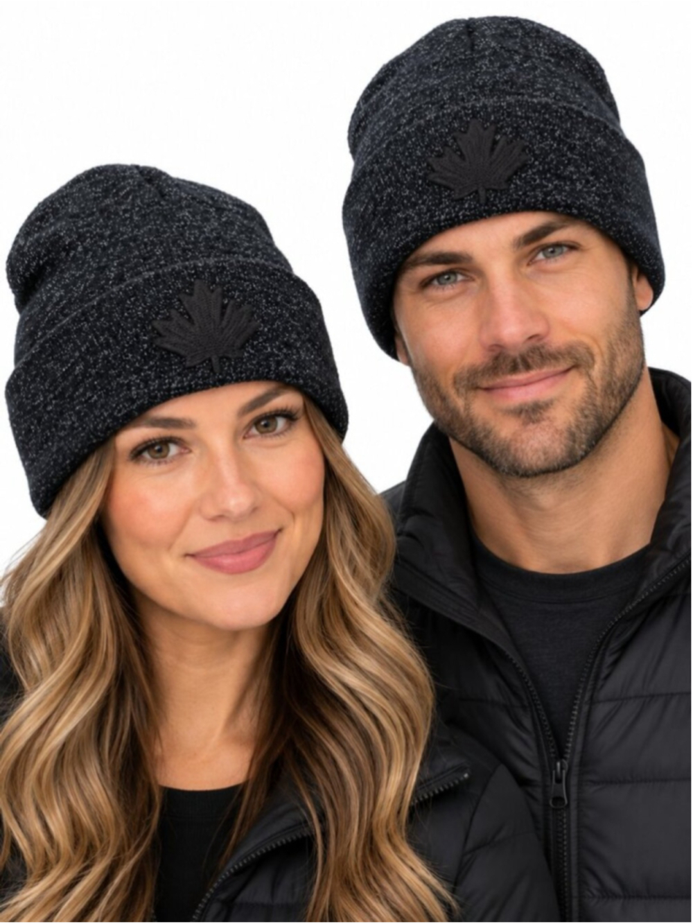 ROOTS Canada Maple Leaf Cuffed Knit Toque Black Grey One Size Winter Beanie Hat